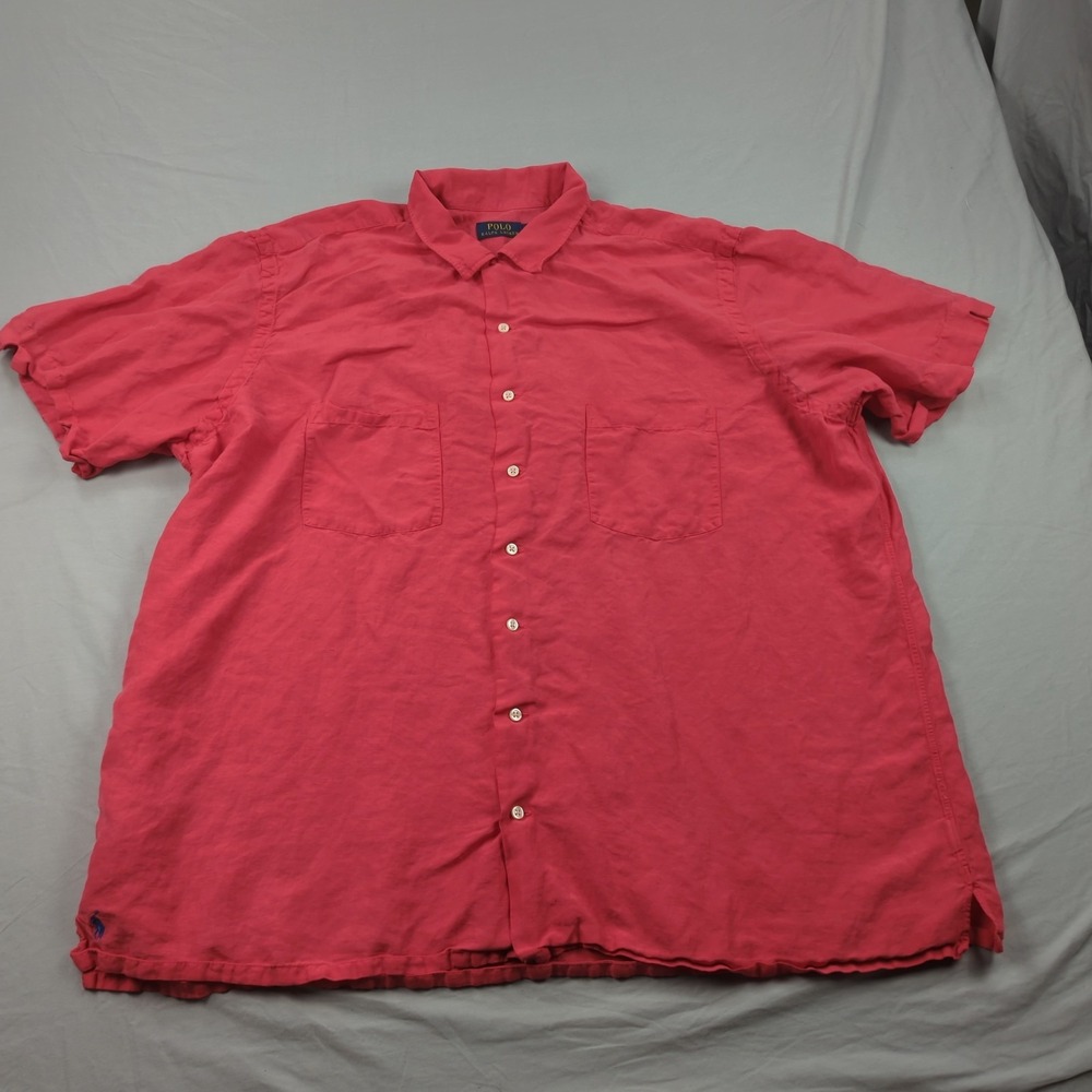 Polo Ralph Lauren Shirt Mens 2XB Red Linen Casual Preppy Office